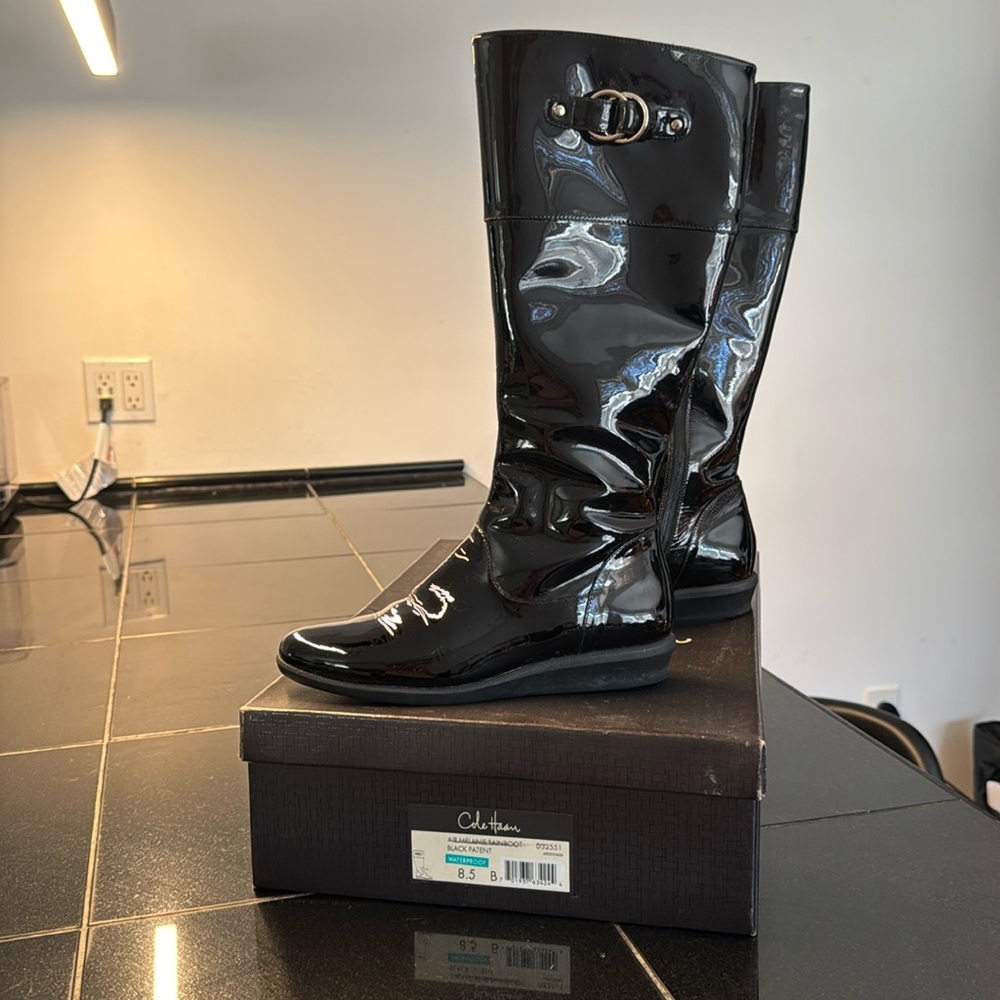 Cole Haan Nike Air Melanie Black Patent Leather Rainboot 8.5